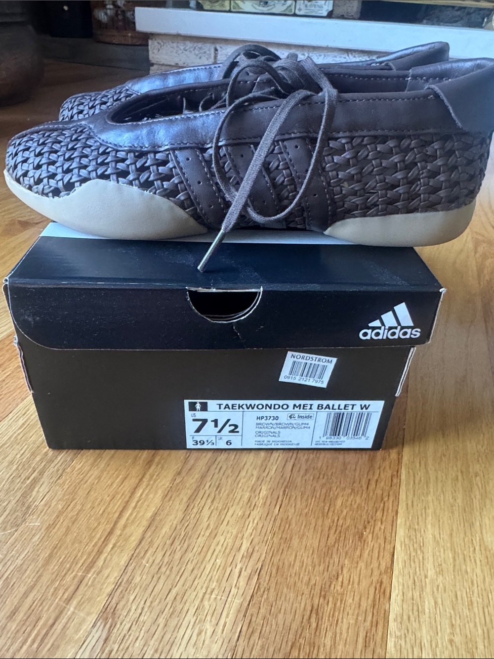adidas Brown Woven Lace-Up Ballet Slip-Ons